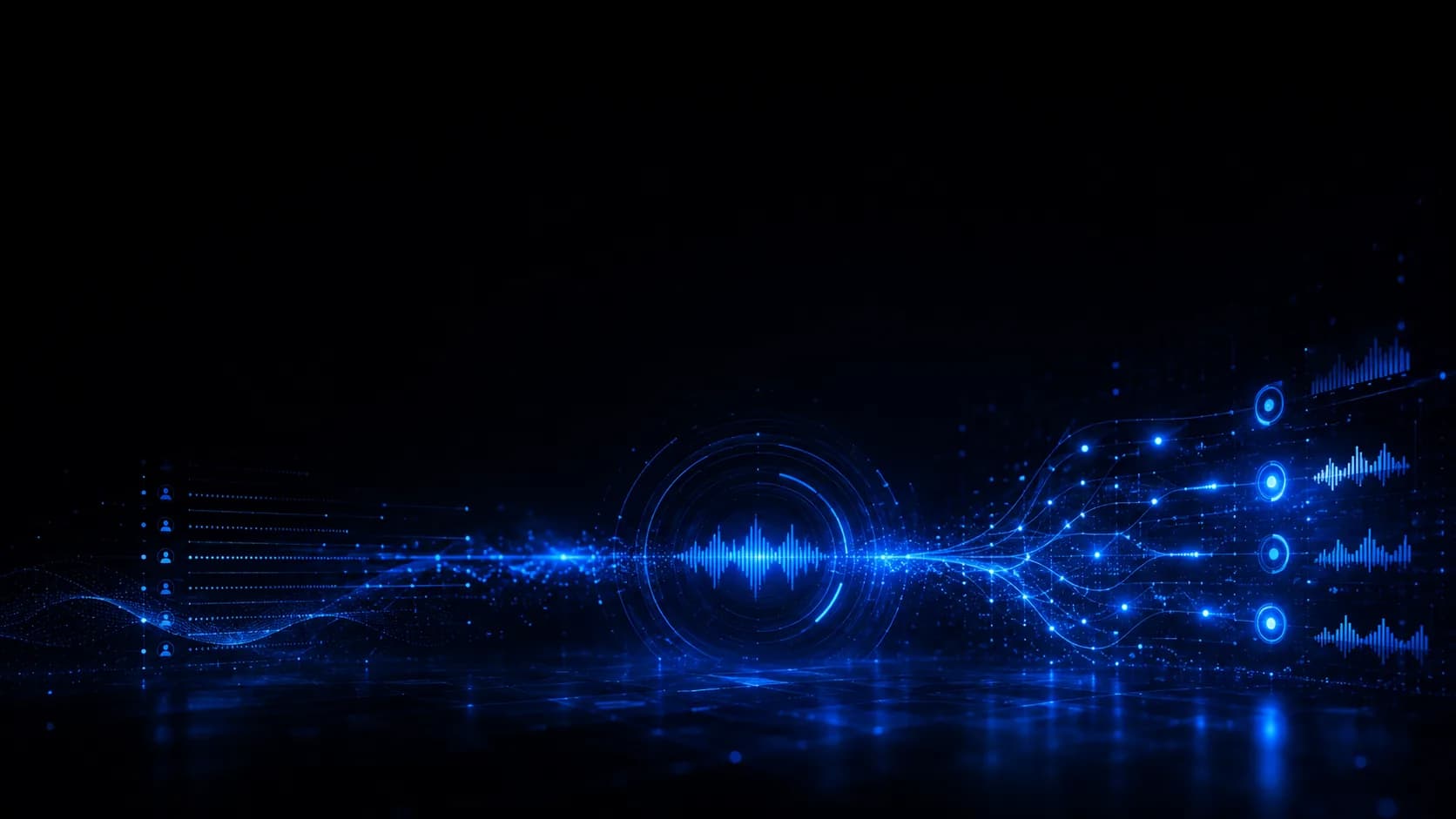 One cloned voice splits into many personalized voicemails — visualized as a central sound wave radiating to a column of individual recipient outputs.